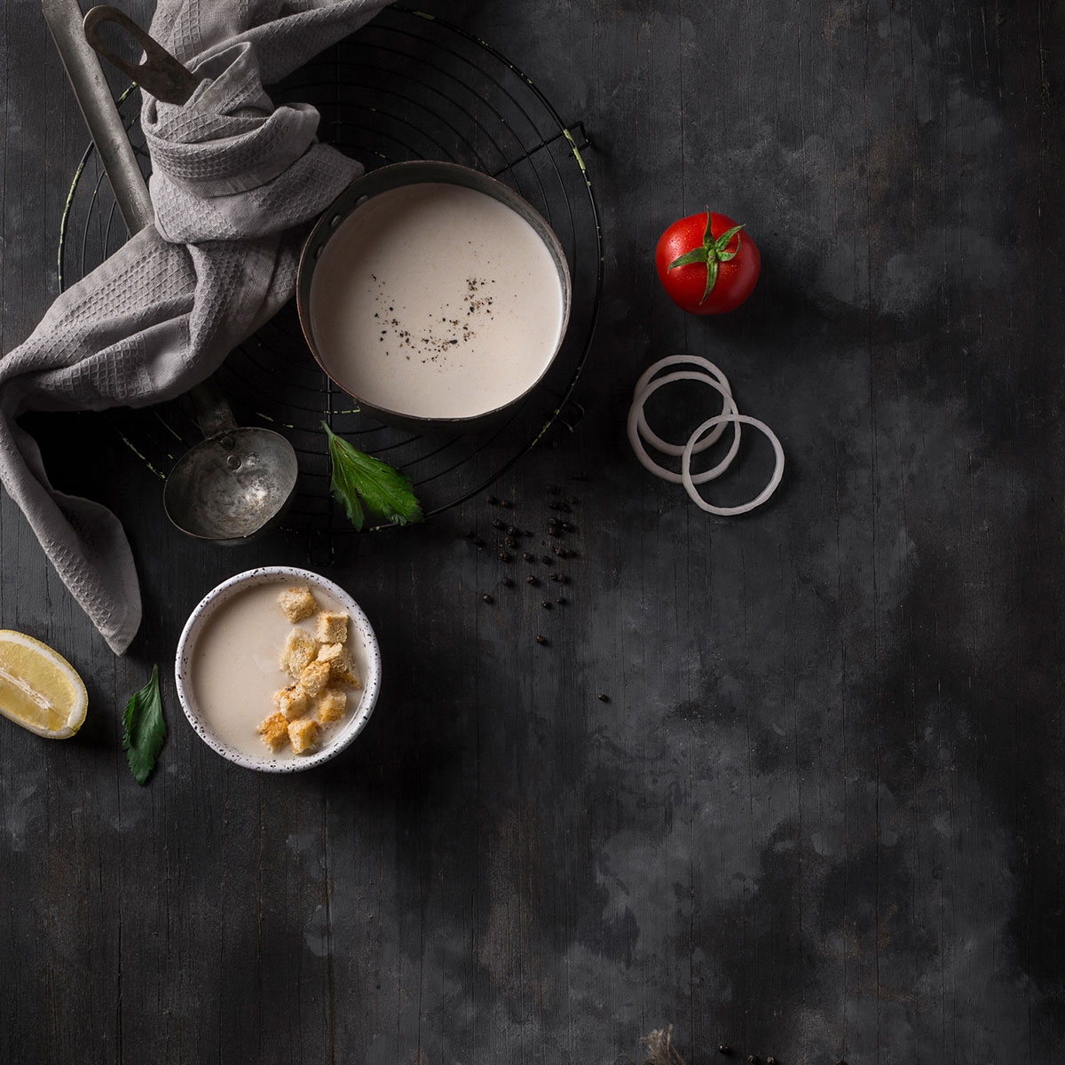 aidea creamy garlic soup with croutons